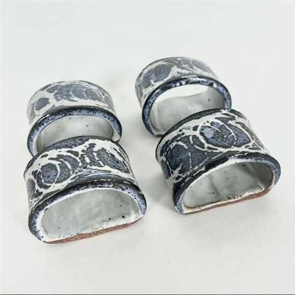 Set of 4 Hand Made Ceramic Napkin Rings - Picture 2 of 6